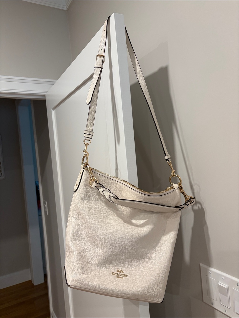 Coach Chalk Pebbled Leather Shoulder Hobo with Gold Hardware
